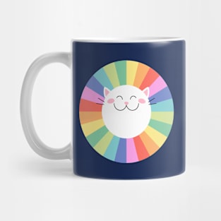 Happy Smiley Cat on Colorful Rainbow Mug